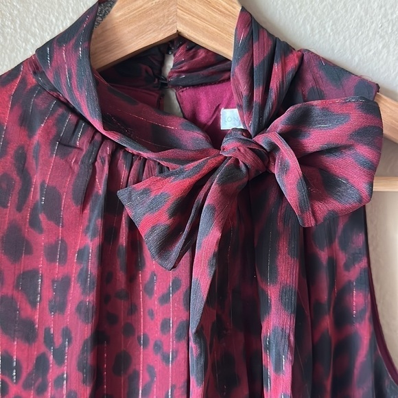 LONDON TIMES Burgundy Animal Print Sleeveless Neck Tie Maxi Dress - Picture 9 of 15